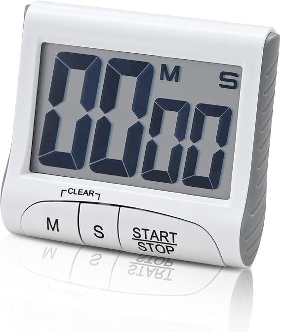 Timer Digital, Countdown Timer Large Screen with Loud LCD Display Multi-Function Kitchen Timer, Small Portable Electronic Stopwatch, White (Batteries not included)