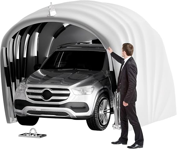 Retractable Garage, Temporary Carport, Portable Car Garage Shelter, All Weather Proof, 6000D Heavyweight Oxford Cloth, Lockable for Sedans, Motorcycle, Yard
