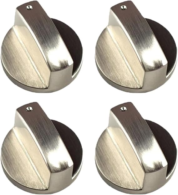 4 Pcs Cooker Knobs,Gas Stove 6MM Universal Replacement,Metal Parts Silver Stoves Switch Control Adaptors for New Kitchen Cooktop,Hob,Oven,Thermostat,Precise Temperature Burner Accessories Button