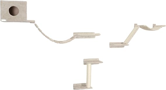 Kerbl Pet Mount Everest Climbing Wall for Cats, 9 Pieces, 1 x Ramp, 1 x Hammock, 1 x Suspension Bridge, 3 x Kickboard, 1 x Cave, 1 x Lying Board, 1 x Sisal Column, up to 10 kg, Beige