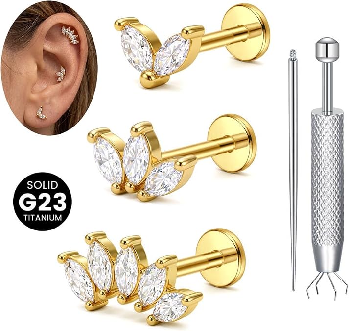 Silver Gold Titanium Flat Back Earrings Internally Threaded Studs