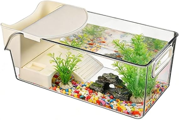 Water Turtle Tank - Turtle Habitat, Clear Breeding Box With Basking Stage, Amphibian And Fish Enclosure, Small Pet Container, Reptile And Gecko Habitat, Pet Care Scenario Ideal For Creating A Safe