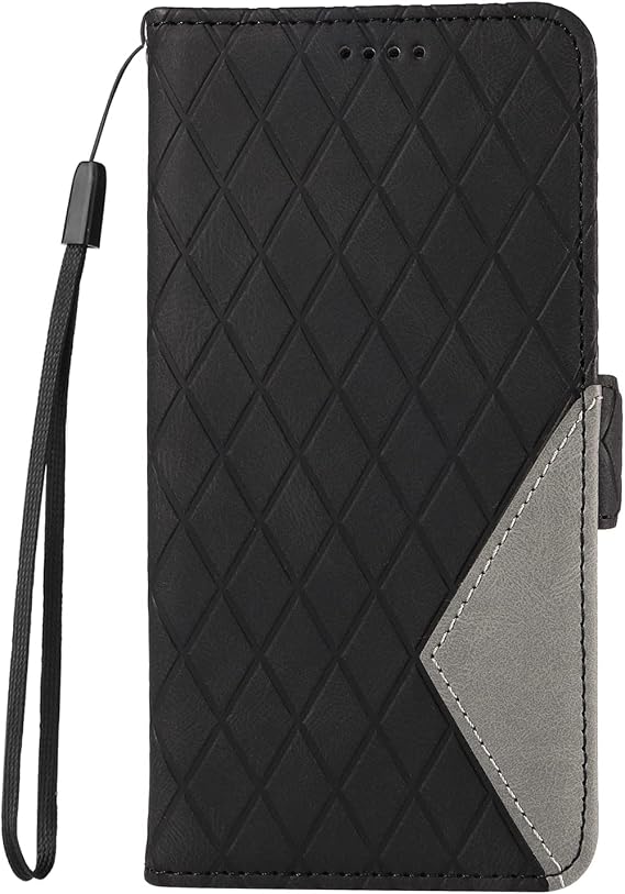 Phone Wallet Lines Case for Huawei P30 Lite Wallet Folding Phone Cases Covers [with Lanyard Strap] Card/Cash Holder Slots Pouch Shokproof Flip Case for Huawei P30 Lite,Black