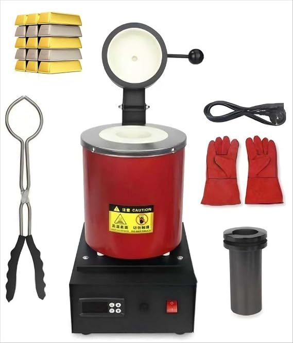 Electric Gold Smelting Furnace, Gold Silver Steel Smelting Machine,1150℃/2102℉ Digital Smelting Furnace Kiln Kit Tool With Graphite Cruciblefor Refining Metals (Red 3KG)