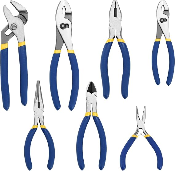7Pcs Pliers Set, CR-Ni Carbon Steel Hand Tool Kit, Blue