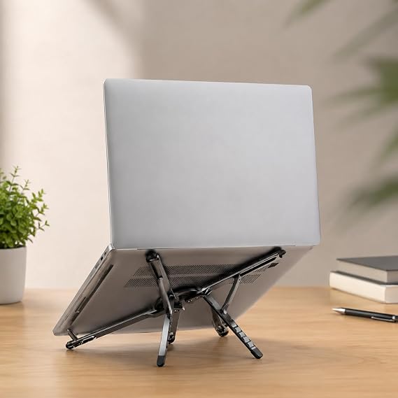 McStorey Katlanabilir Laptop Standı, Tablet ve Telefon Standı, 4'ü 1 Arada Çok Açılı Ayarlanabilir Notebook Sehpası, Selfie Stick Özellikli, Taşınabilir Masaüstü Standı, Gri