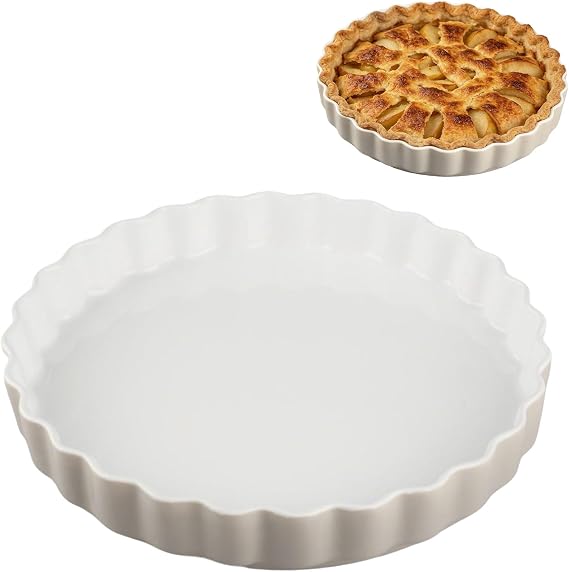28 x 4.5 cm/11 in Large Pie Dish White Gray Porcelain Quiche Dish