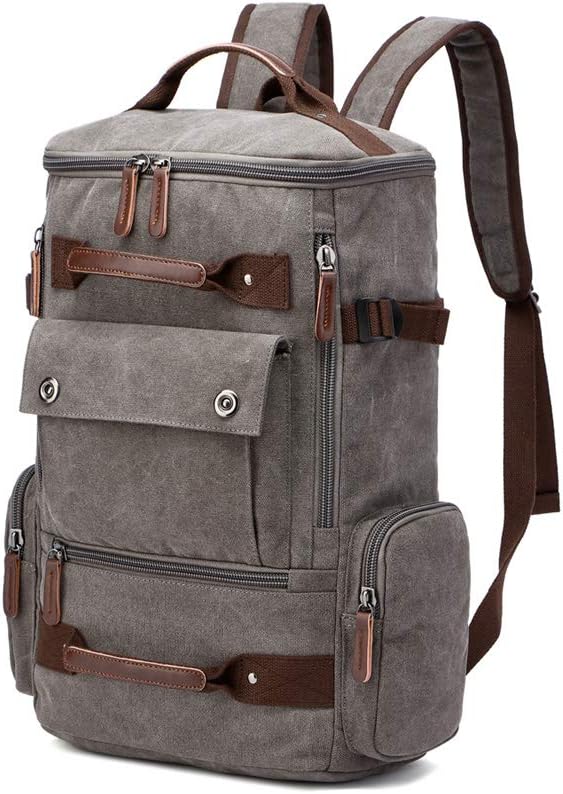 Canvas Backpack, Casual Backpack Unisex Vintage Canvas Rucksack Hiking Backpack Travel Bag Laptop Backpack School Bag Student Bag Satchel Trekking Backpack Camping Bag Grey