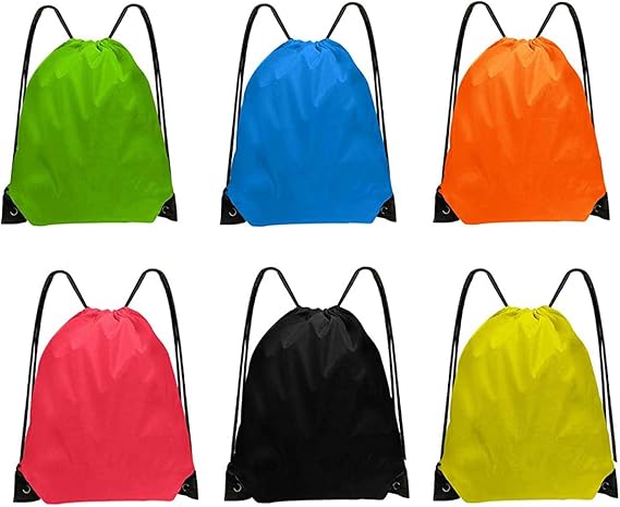 DDSHUN 6 Pack Drawstring Bags Drawstring Gym Bag Waterproof Running Backpacks Sports String Bag String Swim PE Bag for Sports, School, Gym, Travel, Swimming Beach Storage Organization - Multicolor