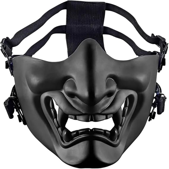 Wudaizhi Samurai Oni Half Face Ghost Japanese for Halloween Costume Cosplay Props Black