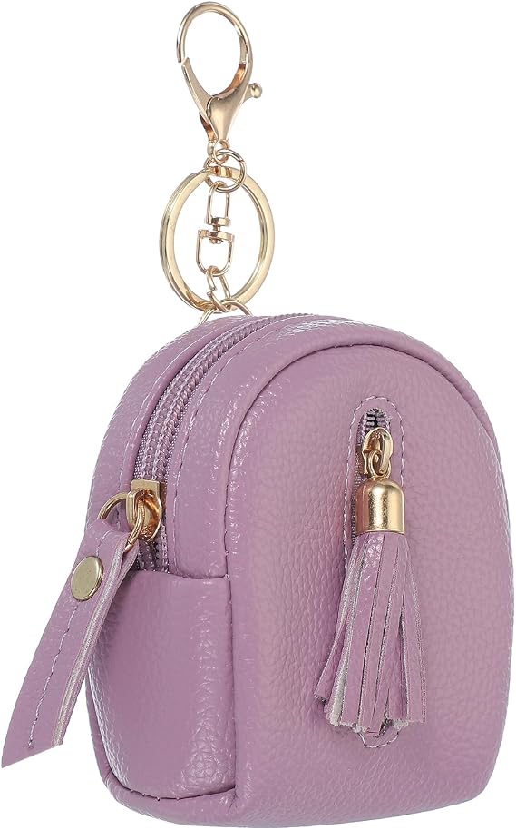 PATIKIL Mini Backpack Keychain for Women, PU Leather Cute Cosmetic Bag Coin Purse Creative Keychains with Tassel for Makeup Key Card, Purple