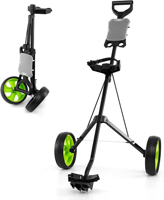 COSTWAY Folding Golf Push Pull Cart, Lightweight 2 Wheels Golfs Bag Trolley with Convenient Handle, Scoreboard Holder and Foot Brake