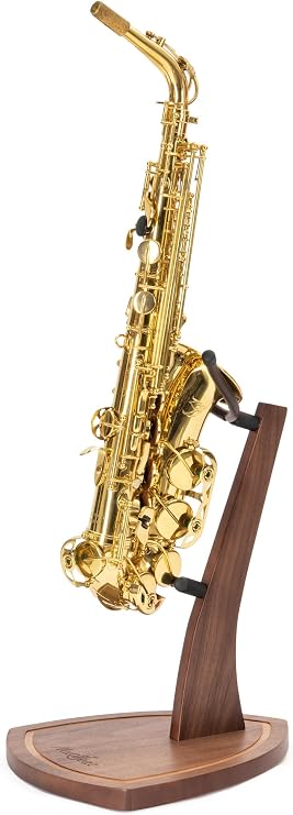 Saxophone Stand, Saxophone Stand for Alto and Tenor, Walnut Hardwood Alto Sax Stand with Soft Silicone Yokes, Handcrafted Wooden Tenor Saxophone Holder for Home Studio Display