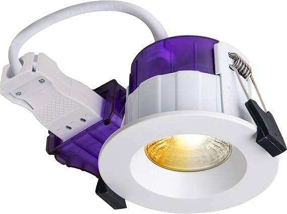 Luceco LED Recessed Downlight, Power Change & Dim2Warm Colour Change, Fire Rated, Dimmable, Spotlight for Kitchen and Bathroom, FType Ultra, White, IP65, 4W/6W, 690lm, 3000-2400K & 4000K, UTF6WD2W