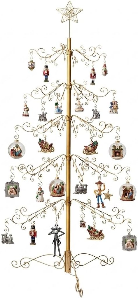 HOHIYA 84 Inch Ornament Display Tree Stand Metal Christmas Wrought Iron Hanger Hook for Halloween Hanging Decorations Eco Gift Gold