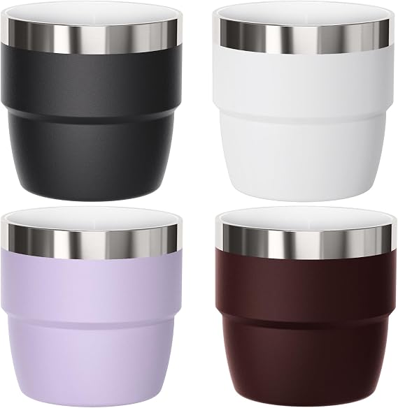 Cafezi 4 oz Small Espresso Cup, Ceramic-Lined 18/8 Stainless Steel