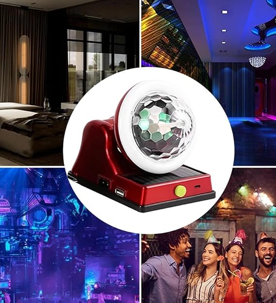 DLK-2030 Solar Şarjlı Taşınabilir Disko Topu, 360° Dönen RGB LED Işık, Parti, Ev ve Kamp Uyumlu [Enerji Sınıfı A]