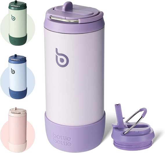 bottlebottle BOTTLE BOTTLE Çocuk Su Şişeleri 340 ml Sızdırmaz Kapaklı Çocuk Yalıtımlı Su Şişesi Çift Duvarlı Vakumlu Paslanmaz Çelik Su Şişesi Sıcak ve Soğuk Tutar Erkek Kız Okul Spor Seyahat için (mor)