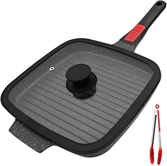 Grill with Stripes with Lid, 26 x 24 cm Frying Pan, Black