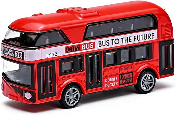Red Bus Toy, Mini SchoolBus Model, Friction Powered Vehicle, City Car Sightseeing Tour Red Bus, Sounds and Openable Doors, Birthday Gift for Kids Grils and Boys