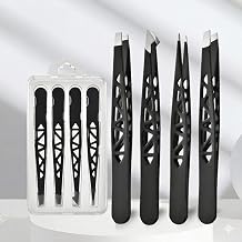 Paslanmaz Çelik Kaş Cımbızı Seti, Siyah, 4'lü Set, Eğik ve Sivri Uçlu, 13 cm
