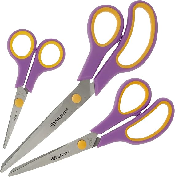 Westcott Easy Grip Scissors 3 Pieces Cassis | Set of 3 Universal Scissors with Comfort Grip | Extra Sharp & Durable Stainless Steel Blade | Crafting, Household & Office | N-90029 00