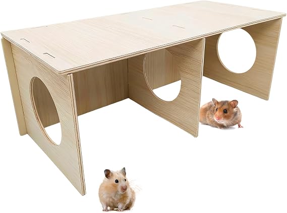 3 Chamber Hamster Hide,Wooden Small Animal Shelter and Exploration Platform,Natural Hamster House for Hamsters,Guinea Pigs,Rats,Gerbils,Chinchillas,Indoor Habitat Décor Hideout Toy (Style A, L)