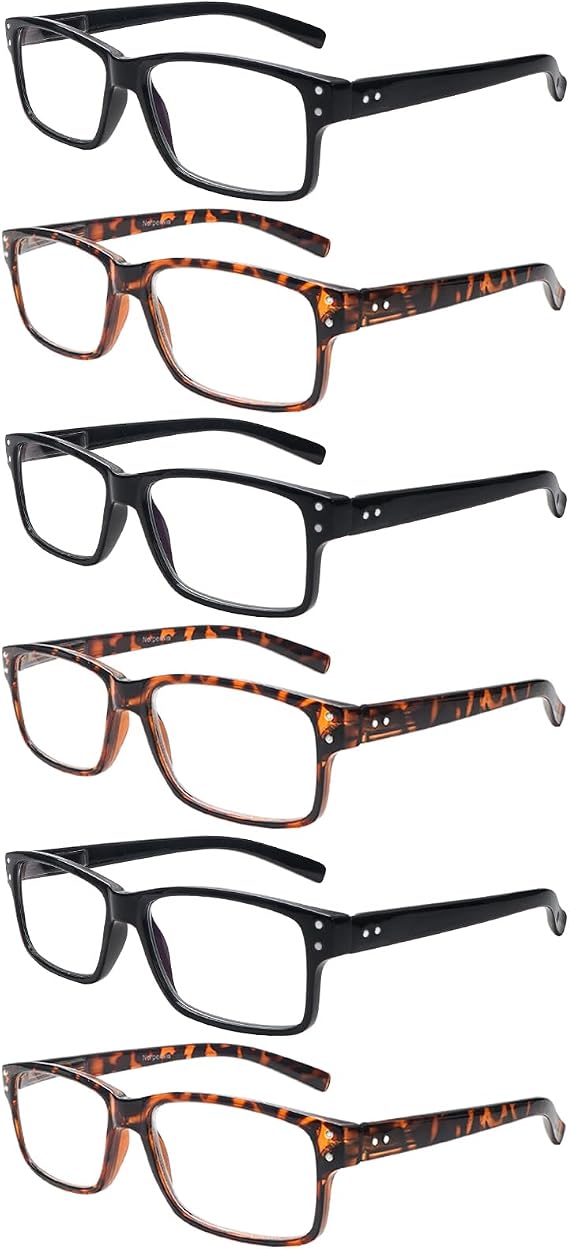 6 Pack Reading Glasses for Men Women Blue Light Blocking Lightweight Black Computer Readers with Spring Hinges