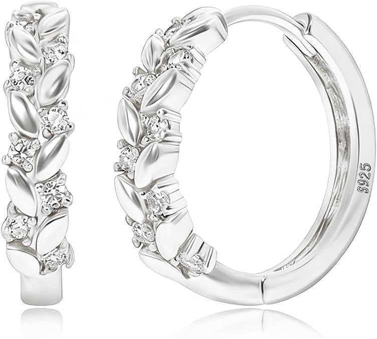 Small Silver Hoops Earring for Women Dainty Silver Earring CZ Huggie
