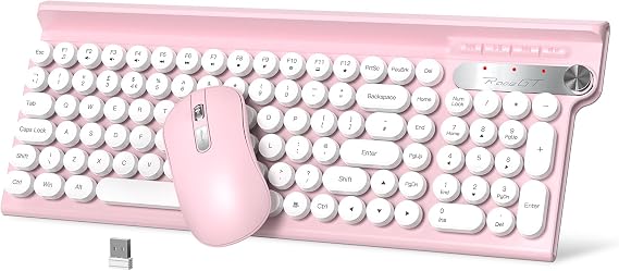 RaceGT Wireless Keyboard and Mouse Combo - Cute Pink Keyboard with Phone Holder, 2.4G USB Computer Set for Windows Laptop/Desktop/PC