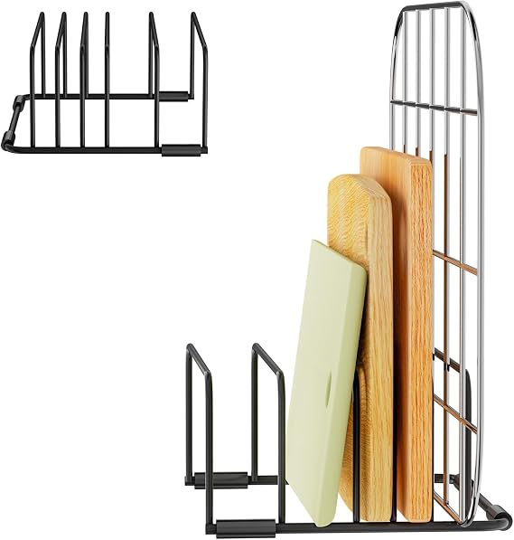 Chopping Board Holder Cutting Organizer Holder Rack Baking Cookie Pan Sheets Cooling Small Racks Storage Stand for Kitchen Cabinet Countertop Bakeware Organizer (1, black)