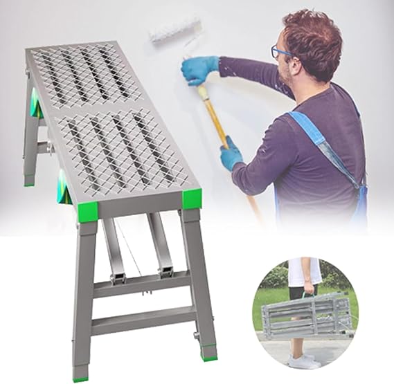 Stepladders Folding Scaffolding, Steel Steel Work Platform Welding Scaffold Tower Ladder Stool Bench For Washing Vehicles, Cleaning, Decorating, 880 Lbs Max Load