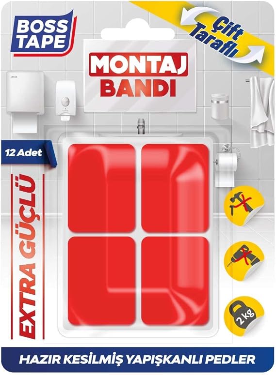 Boss Tape Hazır Kesilmiş 12 Adet Çift Taraflı Montaj Bandı