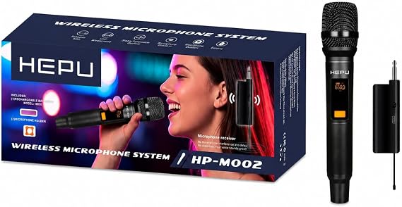 HEPU HP-M002 Kablosuz Mikrofon Sistemi – Dijital Ekranlı USB Alıcılı Şarjlı