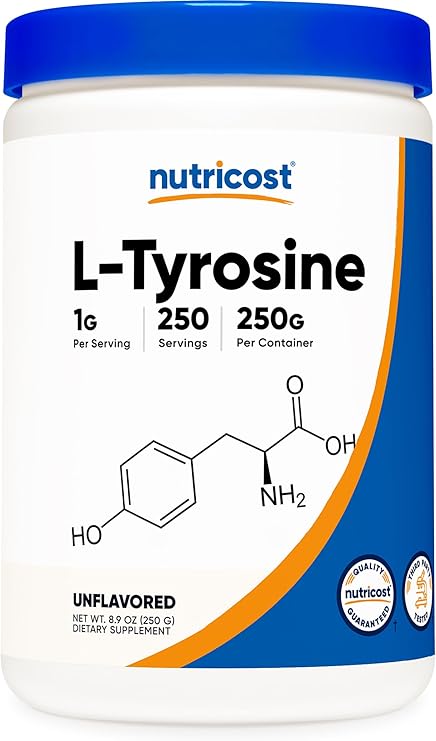 Nutricost L-Tyrosine Powder 250g 1 Serving 1000mg L-Tyrosine 250 Servings