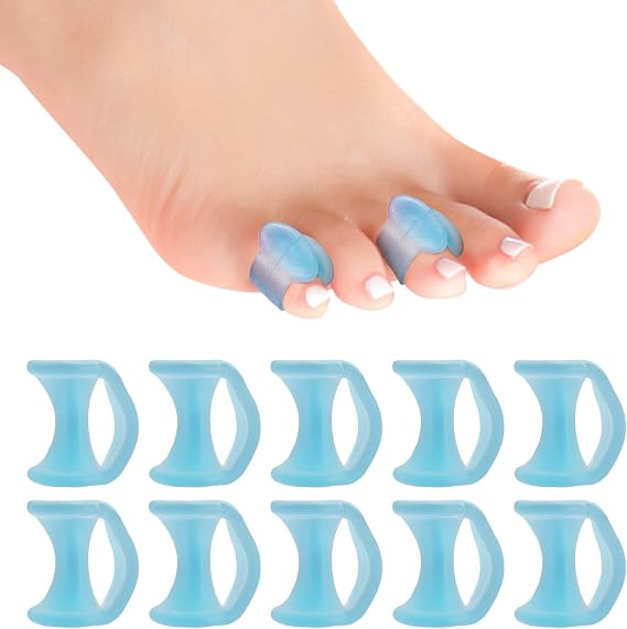 ORUZA Toe Separators for Overlapping Toes, 10 Pack Gel Toe Spacers Straightener, Little Toe Separators for Pain Relief and Bunion Correctors for Women and Men (Blue)