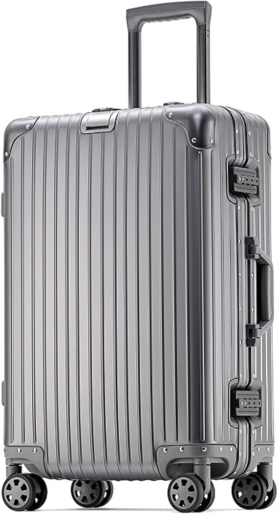 FREEFLY All aluminum hard Shell Suitcase Cabin Suitcase Carry on Luggage Medium Suitcase Lightweight Suitcase with 4 Silent Wheels,Grey,20in