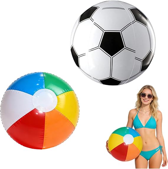 2PCS Inflatable Beach Ball and Rainbow Ball Set, Beach Balls Inflatable, Large 27cm and Small 20cm Beach Balls, Outdoor Family Recreation and Party Activities 158