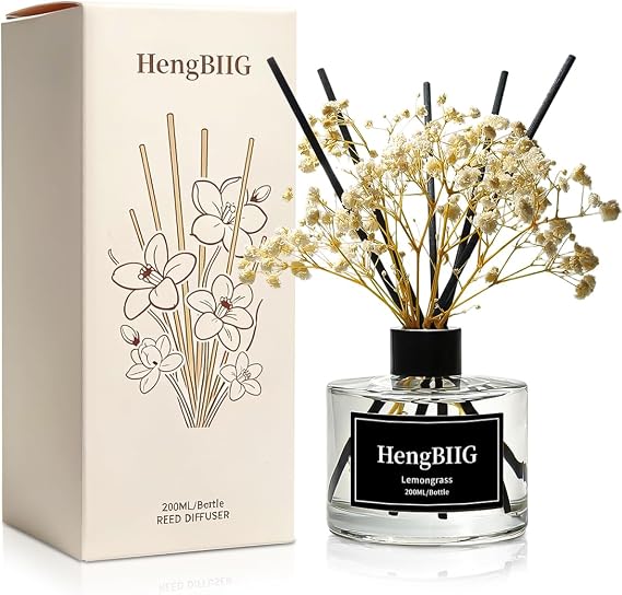 Reed Diffuser Sets, 200ml Lemongrass Diffuser with 8 Sticks Home Fragrance for Bedroom Bathroom, Home & Office Decor