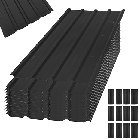 12x Corrugated Metal Roofing Sheets, 110 * 45cm, Weatherproof Galvanised Trapezoidal Steel Roof Panels, 5.94m² Galvanised Roof Panels for Outdoor Storage, Bin Store & Bike Shed | Anthracite (Black)