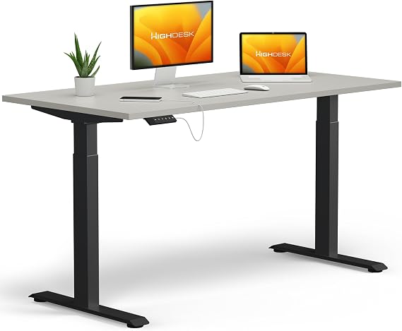 KRIEG HighDesk Basic Height-Adjustable Desk 180 x 80 cm Black + Grey Electric Seat & Standing Table with Table Top Electric Standing Desk Height Adjustable