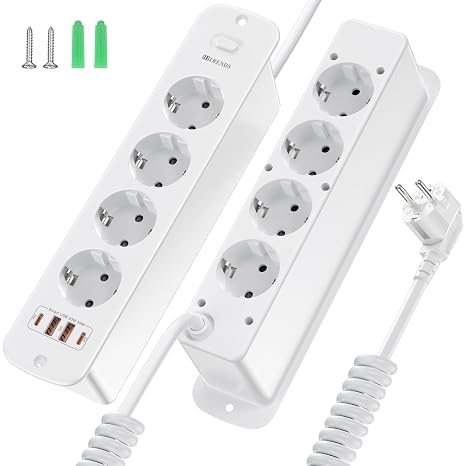 Versenkbare Steckdose 8-Fach mit Schalter USB C PD 20W 2m Weiß