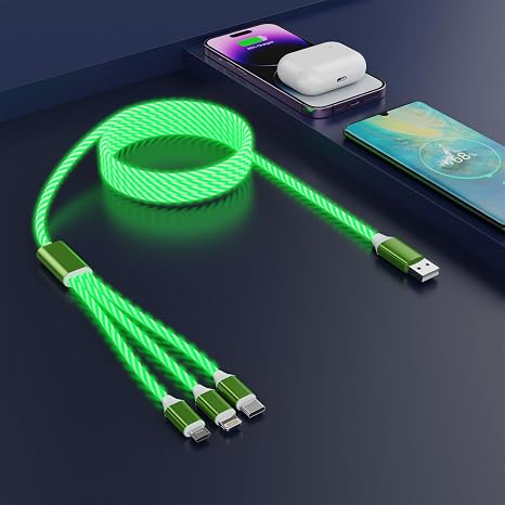 LED Light Up iPhone Flowing 3-in-1 Charger Cables, [MFi Certified ] Multi Charging CableCavo Lightning con USB-C&Micro USB, Cavo Lightning incandescente per Apple iOS iPhone, Pad, Google, Android