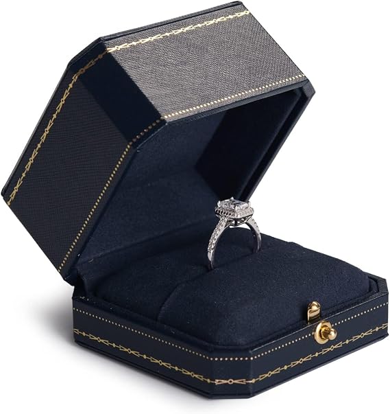 Octagonal Ring Box Blue Single Ring Box with Removable Lining Royal