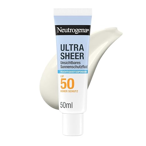 Neutrogena Ultra Sheer Moisturising Sunscreen SPF50 50ml Invisible Sun Protection Fluid SPF50 High UVB/UVA Protection Vitamin C&E Panthenol & Pro-Ceramides Non-Greasy Waterproof
