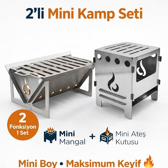 Mini Kamp Seti 2’li – Taşınabilir Mangal & Ateş Kutusu Katlanabilir Outdoor Set