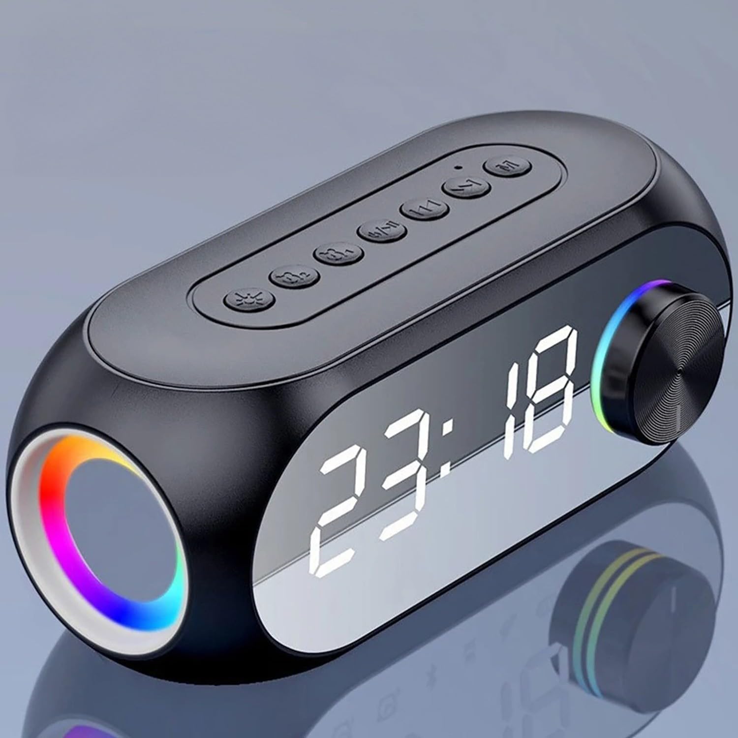 HyMark Bluetooth S8 RGB Led Illuminated Digital Clock Alarm Rechargeable Speaker MP3 FM Radio Multi-Function Speaker