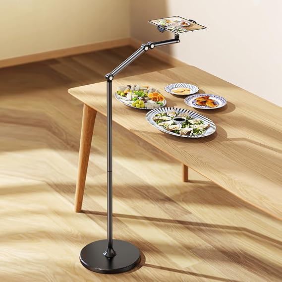 Tablet floor stand, adjustable angle height, retractable arm swivel stand, compatible with 4-13 inch screen devices