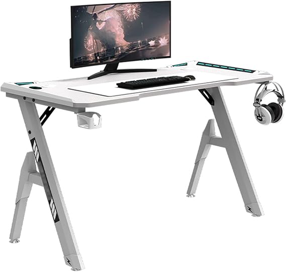 Gaming Desk with RGB Lights - PC Laptop Gamer Table, 100x60x73CM, E-Sports Computer Desk, Features Cup Holder & Headphone Hook, Perfect for Gaming Setup