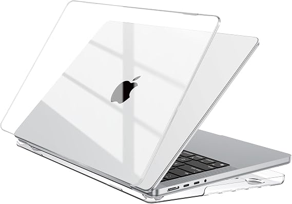 EooCoo Funda Compatible para 2025 2024-2021 MacBook Pro 14 Pulgadas M5 A3434 M4 A3112 A3185 A3401 M3 A2992 A2918 M2 A2779 M1 A2442 Carcasa Plástico Duro Superficie Lisa Brillante, Cristal Transparente
